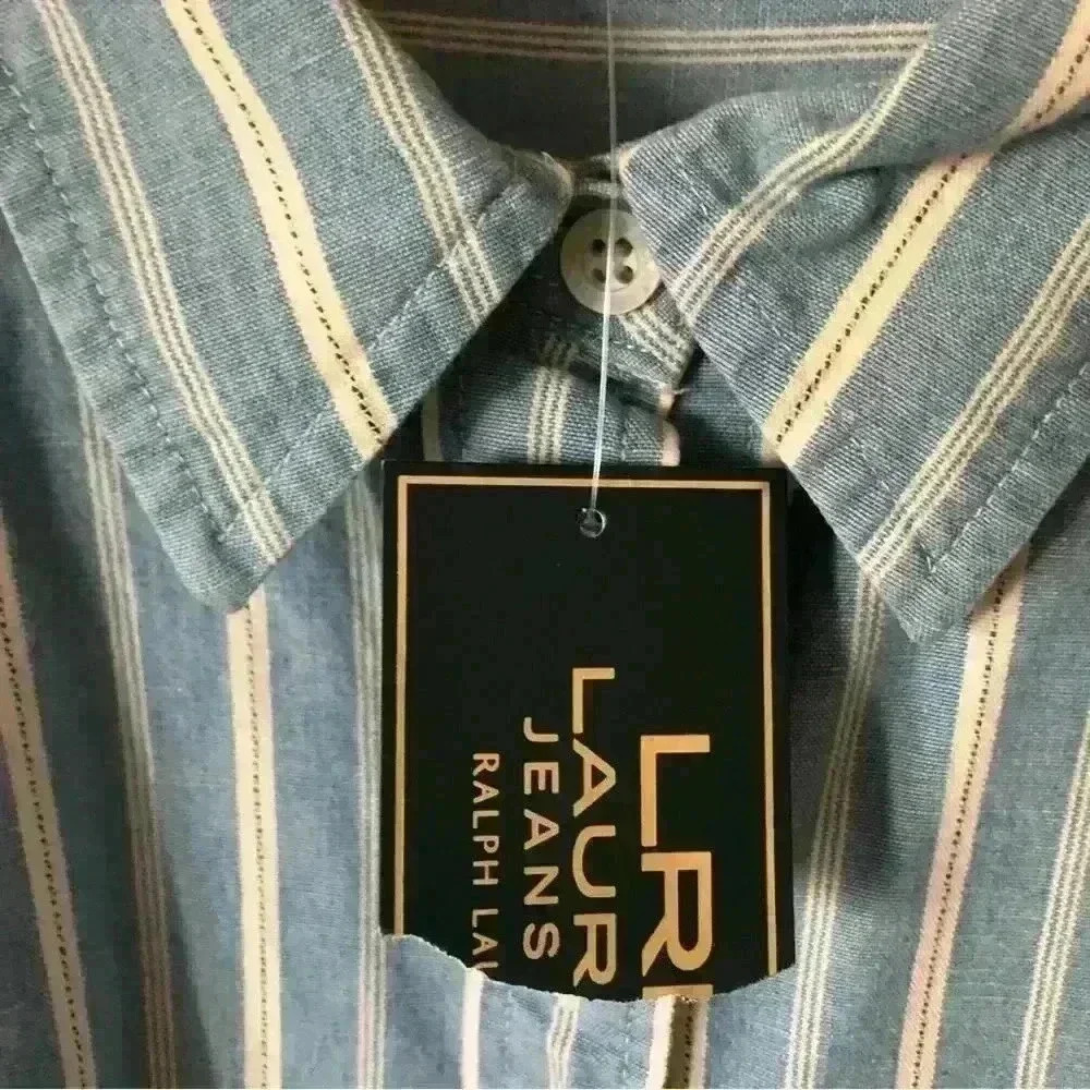 Reposhing Lauren Ralph Lauren Women’s Blue & White Striped Button-Down Shirt NWT - Picture 5 of 13